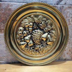 VTG Brass Embossed Tin Plate Fruit Wall Hanging Decor 16 1/2 In